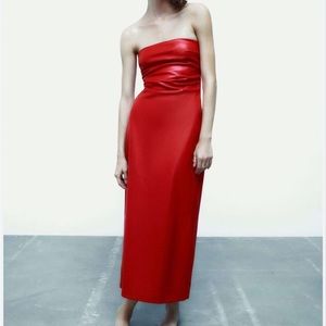 Zara XS Red leather dress